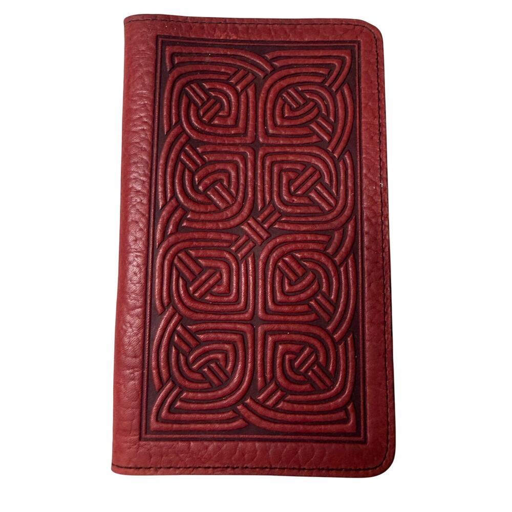 Oberon Design Red Hand Tooled Leather Celtic Knot Wallet Passport Made USA EUC